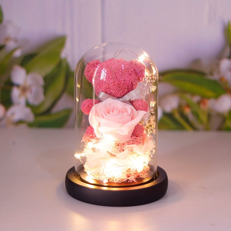 Eternal Rose with Bear in Glass