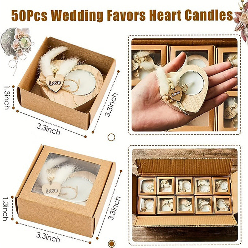 Wooden Love Candle Holders with Dried Flowers