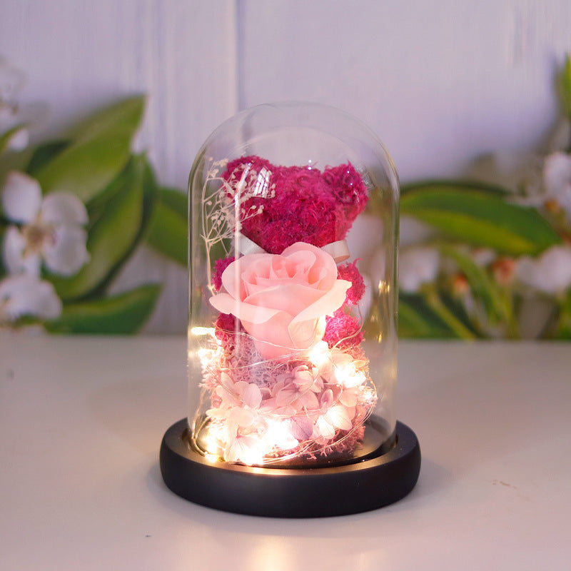 Eternal Rose with Bear in Glass