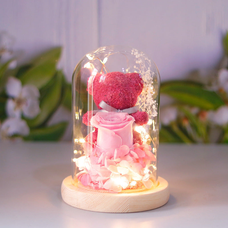 Eternal Rose with Bear in Glass